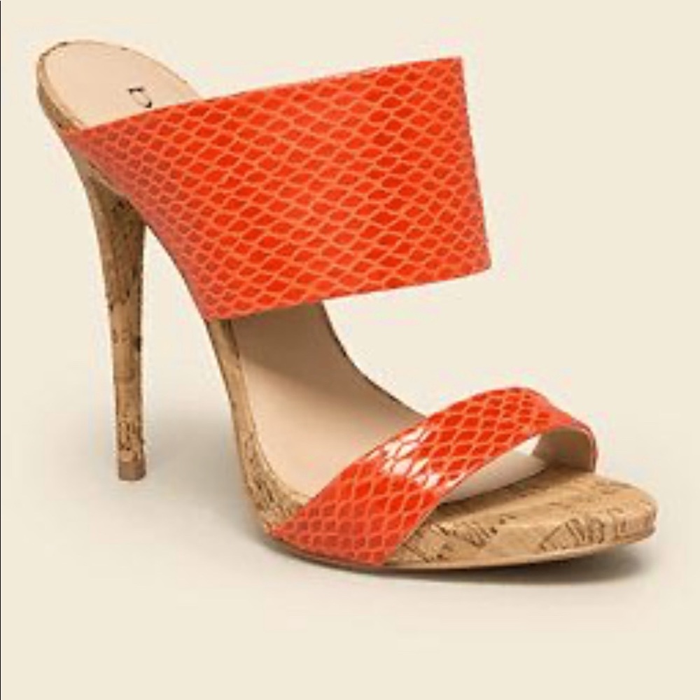 BEBE Faux Snakeskin Mules with Cork Heel